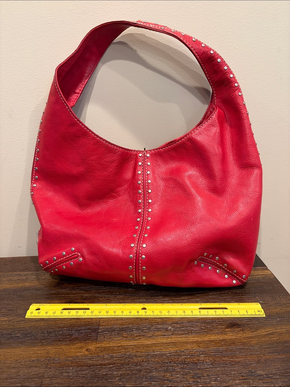 Michael Kors Red Studded Leather Hobo Bag